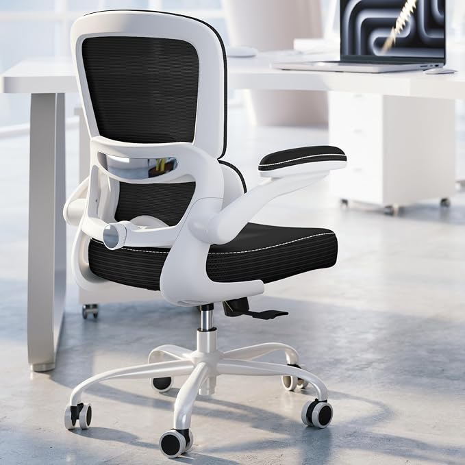 TRALT Ergonomic Office Chair Desk Chair with Adjustable Lumbar Support | Desk Chair Comfy with Flip-up Armrests Ergonomic Chair - Mesh Computer Chairs for Adults, 330lbs, PU Leather (Black White, 1) by TRALT