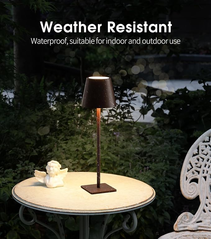 UME 3 Pack Cordless Table Lamp, Battery Operated Lamp - Portable Waterproof Rechargeable Table Lamp w/ 3 Color Temps & Stepless Dimming for Dinner, Desk, Cafe, Outdoor (Woodgrain) - Image 4