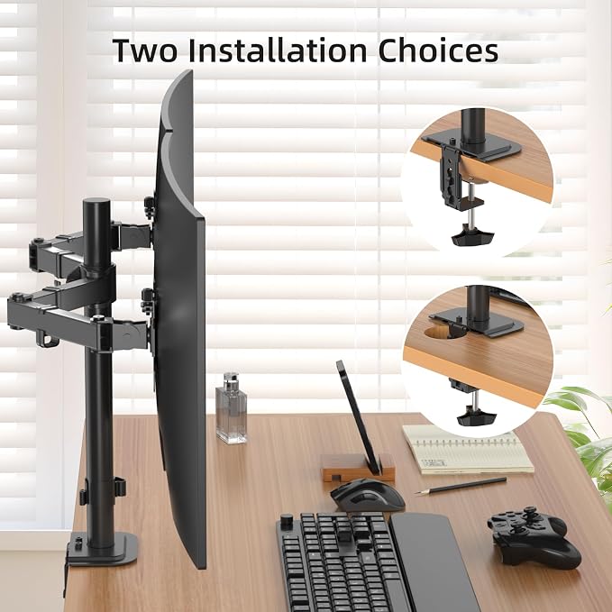 Suptek Dual Monitor Arm Desk Mount,Ultrawide Dual Monitor Arm for 2 Monitor Screens up to 38 inches and Max 22lbs Each,Extra Tall 15.75" Pole Fully Adjustable Monitor Stand for Desk,Black(MD9442MB) - Image 6