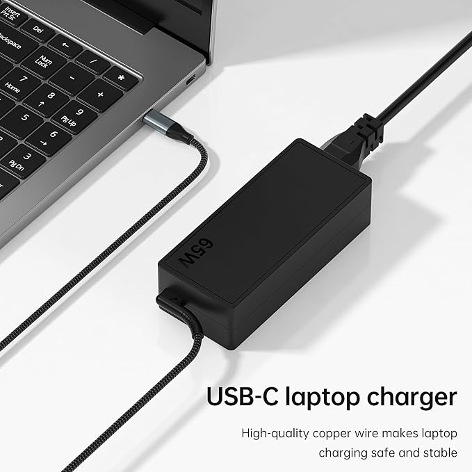 65W USB C Laptop Charger Fast Charging Adapter with Braided Cable | Built-in braided cable, durable charging without extra cords. Compatible with Lenovo Dell HP ASUS Acer laptops & Chromebooks - Image 5