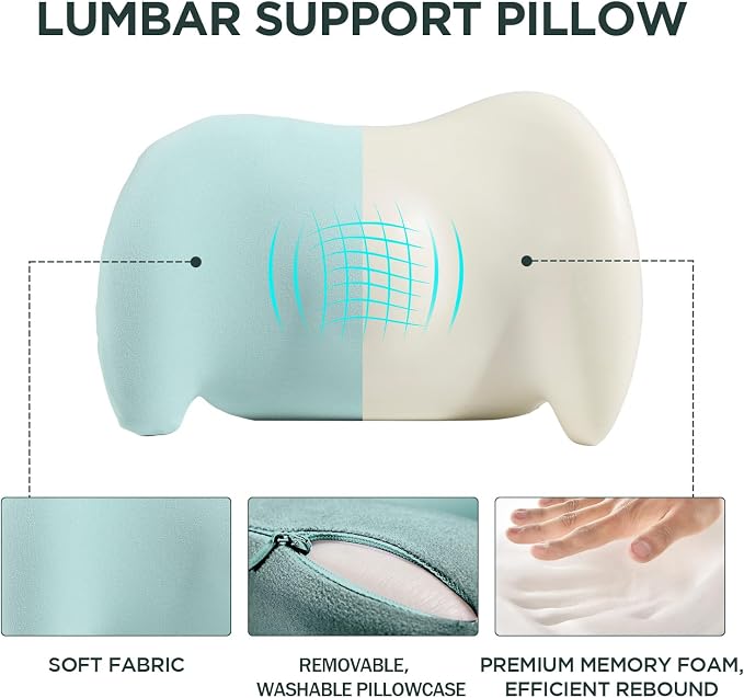 Lumbar Support Pillow for Office Chair, Memory Foam Car Back Cushion | Lumbar Pillow Lower Back with Adjustable Straps, Ergonomic Chair Back Pillow for Office, Car, Gaming Chairs and Bed - Image 6