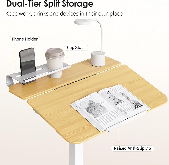 ROMOON Rolling Standing Desk with Wheels, Sit-Stand Portable Laptop Cart | Height Adjustable Mobile Desk with Tilt Top, Storage, 24" Computer Table for Home Office, Bedroom, Small Spaces, Natural Oak - Image 7