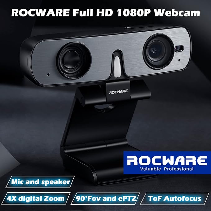 RC08 2K Webcam with Speaker, Webcam for PC, HD Web Cam with Noise Reduction Mic/Harman Speaker/4X Eptz/Privacy Cover/0.2S Auto-Focus/Low Illumination, Computer Camera for Zoom/Teams/Meeting - Image 9