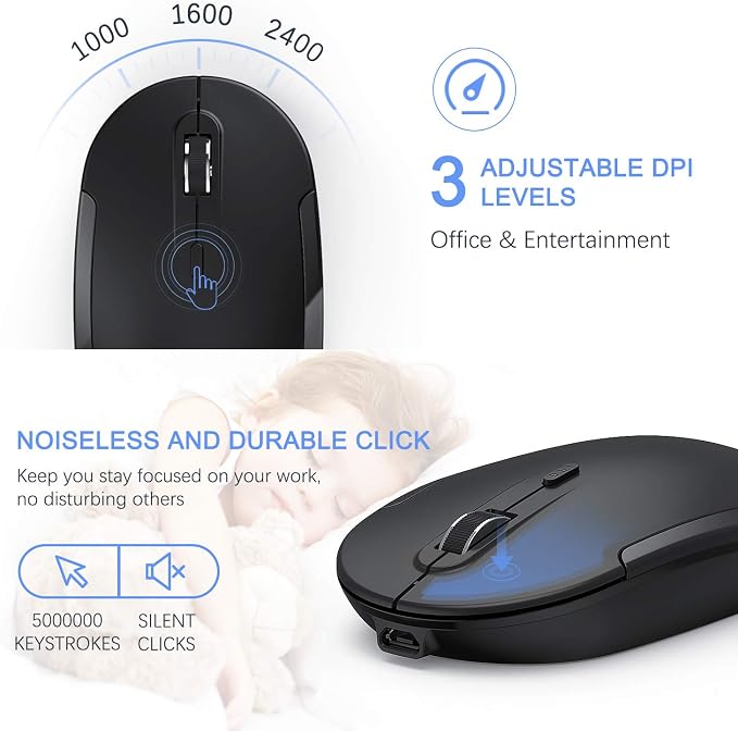 Vssoplor Wireless Keyboard and Mouse, Rechargeable Ultra Slim, Black | Quiet Full-Size Keyboard and Mouse Combo Set, for Laptop, PC, Notebook, Desktop, 2.4GHz Stable Connection, Ideal for Office - Image 5