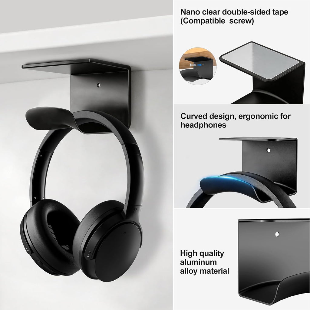 Headphone Holder, Aluminum Headset Hanger with Adhesive Mount - Image 2