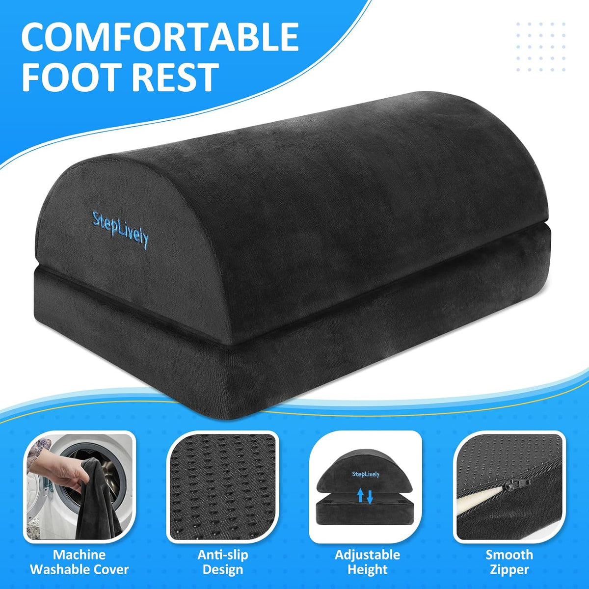 Foot Rest for Under Desk at Work, 2 Heights Foot Stool, Gray - Image 2