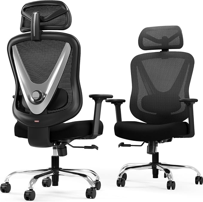 Ergonomic Mesh Office Chair - 3D Adjustable Lumbar Support & 3D Armrests, V-Shaped Back, Adjustable Desk Chair for Office & Home, Black - Image 6