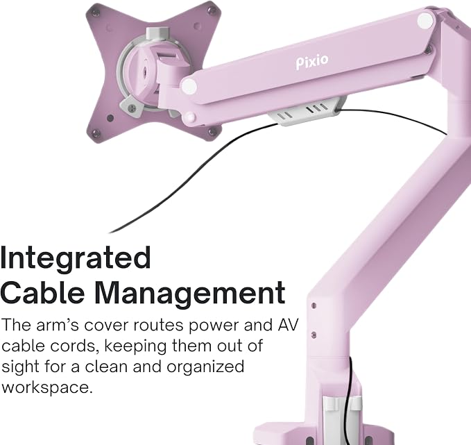 Pixio PS1S Wave Pink Single Monitor Arm Stand Desk Mount - Fits up to 32 inches Monitors and up to 19.8lbs. VESA Compatibility and Integrated Cable Management - Image 5