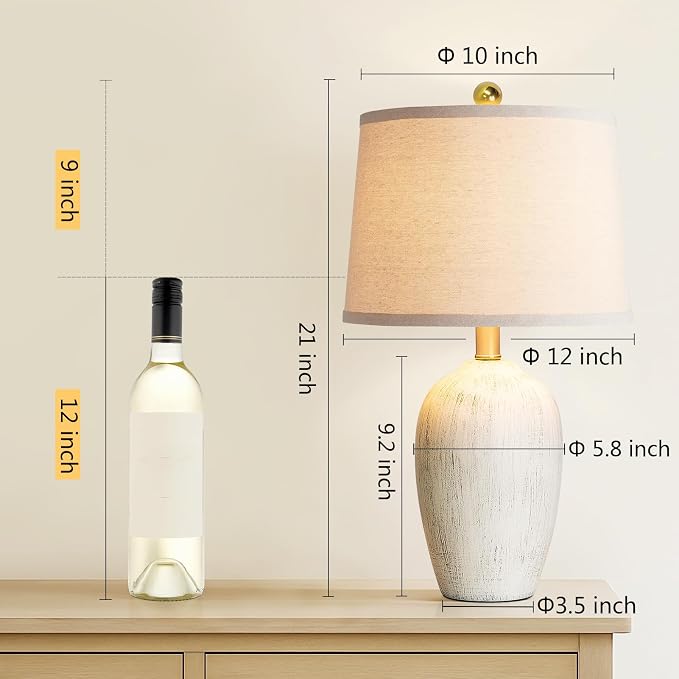 AIEAMPDO 21'' Set of 2 Rustic Ceramic Small Table Lamps for Bedroom | Farmhouse Vintage Nightstand Lamps for Living Room Office Entryway End Table, 2 Bulbs Included - Image 3