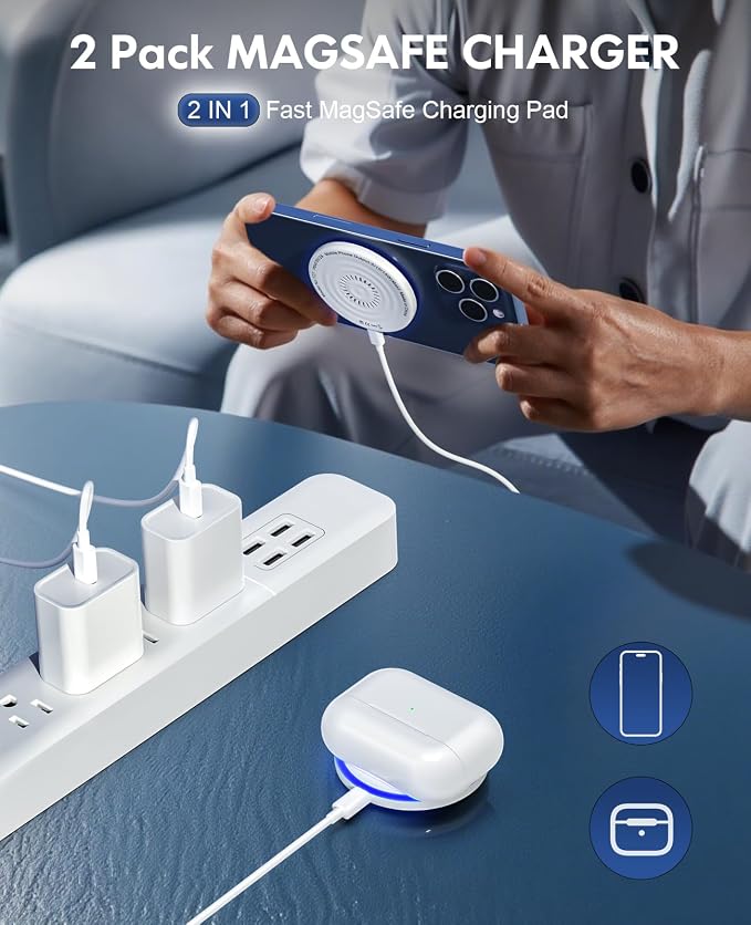 MagSafe Charger 2 Pack 15W Magnetic Wireless Charger Fast Charging Pad | with 20W Adapter and 6FT Cables for Samsung Galaxy S26-20 Series/iPhone 17-12 Series/AirPods/Galaxy Buds - Image 3