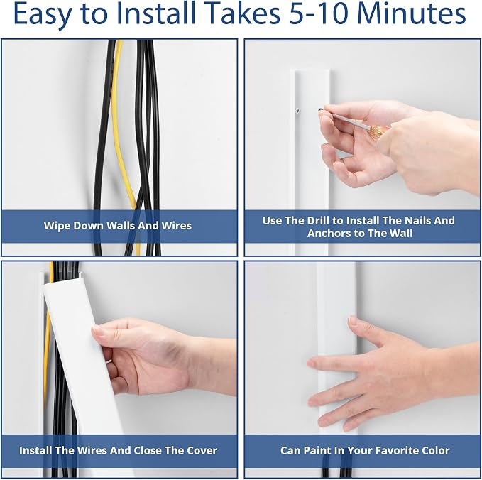 47in TV Cord Hider, Adhesive & Screw Mount Large Cable Hider Kit | Cord Covers for Wall Mount TV, Paintable Cable Management Cord Organizer, Wire Hiders for TV on Wall L15.7inW2inH0.7in, Black - Image 5