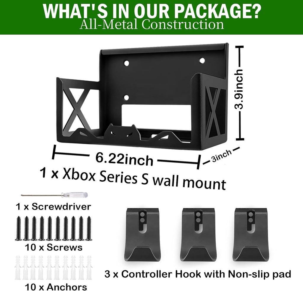 Wall Mount Kit for Xbox Series S,Steel Mount Includes Detachable Controller Holder and Headphone Stand （NOT for Xbox ONE S） - Image 3