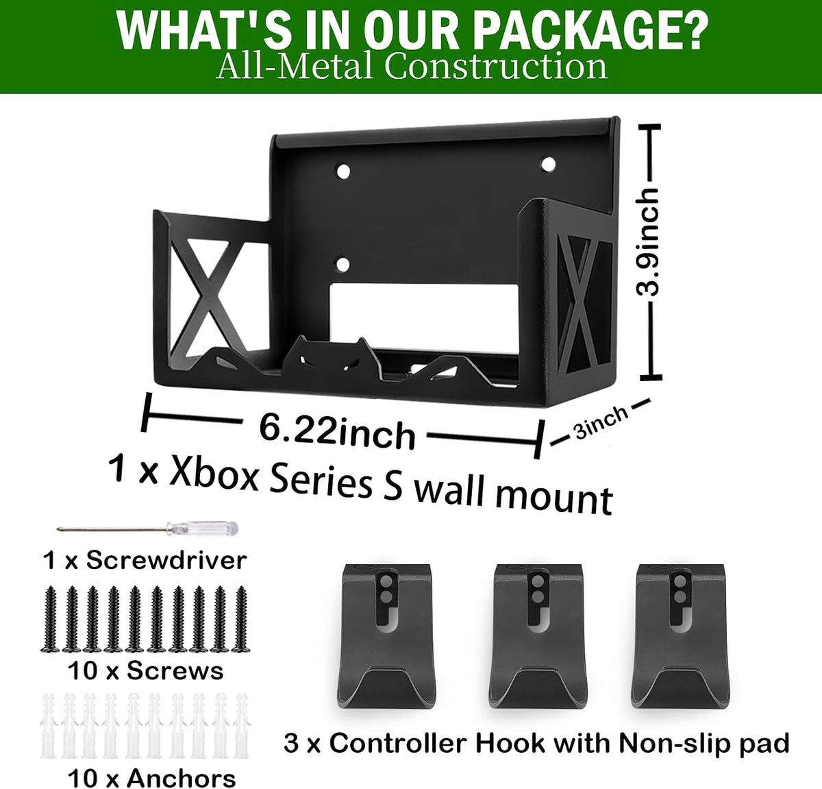 Wall Mount Kit for Xbox Series S,Steel Mount Includes Detachable Controller Holder and Headphone Stand （NOT for Xbox ONE S） - Image 3