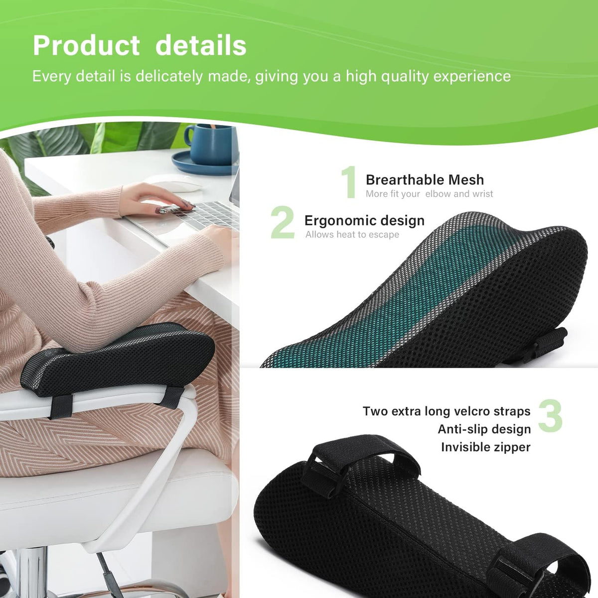 Chair Ergonomic Armrest Cooling Gel Pads Elbow Pillow Pressure Relief Office Chair Gaming Chair armrest with Memory Foam armrest Pads 2-Piece Set of Chair (Gel+ Memory Foam) - Image 3