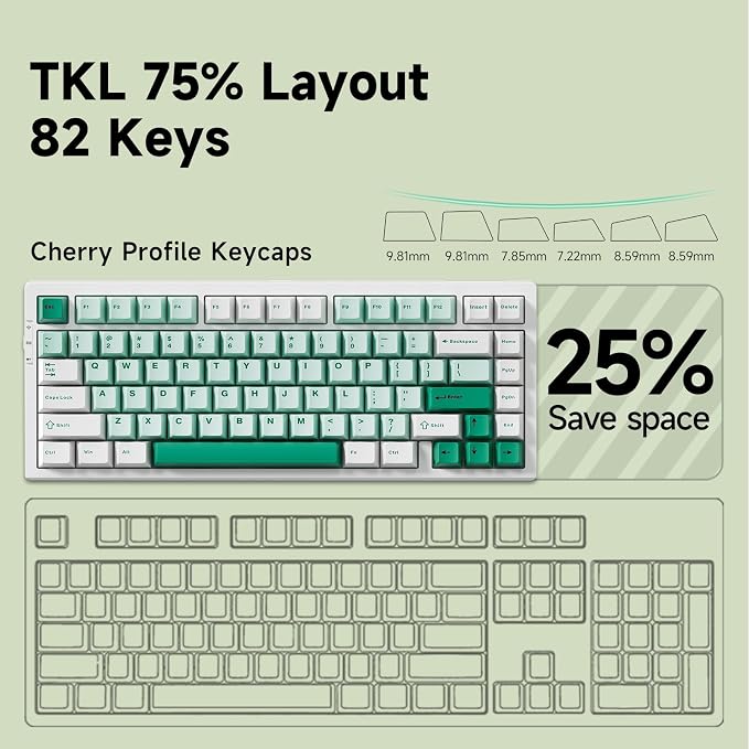 MCHOSE G75 PRO 75% Wireless Mechanical Keyboard, TKL Keyboards Tri-Mode BT5.0/2.4GHz/USB-C, Hot Swap Custom Creamy Keyboards Linear Switch, Double Shot PBT Keycaps RGB LED Backlit, White&Green - Image 9