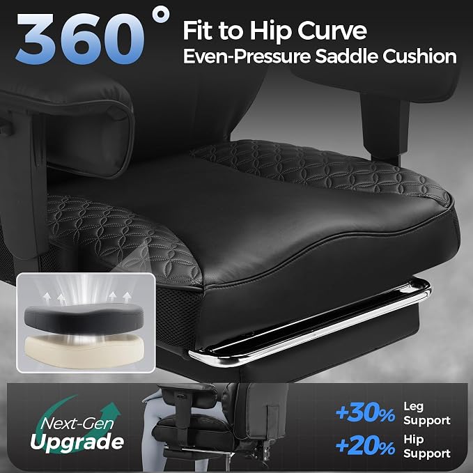 GTPLAYER Big and Tall Gaming Chair 400lbs Heavy Duty Office Chair with Foot Rest & Ergonomic Pocket Spring Lumbar Support, High Back 3D Saddle Shaped Cushion for Back Pain Relief, Matte-Black - Image 5