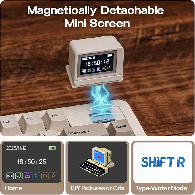 EPOMAKER RT82 Wireless Mechanical Keyboard with Screen, VIA Custom | 2.4GHz/USB-C/BT5.0, RGB Backlit, Gasket, 5-Paddings, PBT Keycaps, Hot-Swap Retro Gaming Keyboard (Sea Salt Silent) - Image 3
