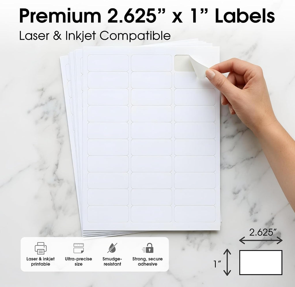 1" X 2 5/8" Matte White Printable Address Labels - Image 2