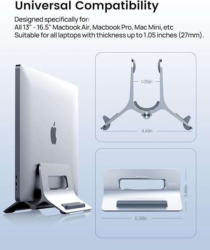 Vertical Laptop Stand for Desk, Gravity Auto Lock Vertical MacBook Stand, Aluminum Laptop Vertical Dock Stand Holder Compatible with MacBook Pro, MacBook Air, Silver - Image 8