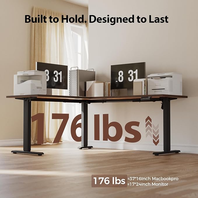 Agilestic L Shaped Standing Desk Adjustable Height, 63 Inch, Rustic Brown | Electric Height Adjustable, Spacious Corner Desktop, Sturdy Steel Frame, Memory Presets, 176 lbs, Splice Board - Image 6