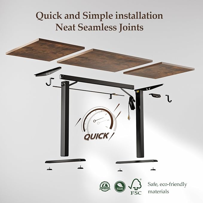 Klicelor 63 Inch Large Electric Standing Desk, Height Adjustable Office Desk, Sit Stand Up Computer Gaming Desk with Memory Preset, Three-Piece Desktop, Rustic Brown - Image 8