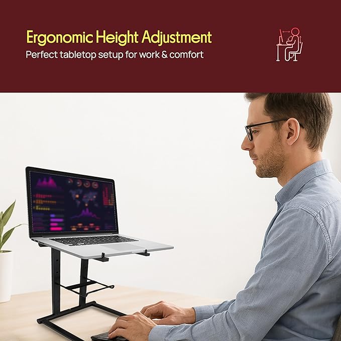 Pyle Portable Folding Laptop Stand - Foldable Laptop Stand with Adjustable Height, Secondary Accessory Tray for iPad, Tablet, DJ Mixer, Workstation, Gaming, Home Use and Carrying Bag Included - Image 2