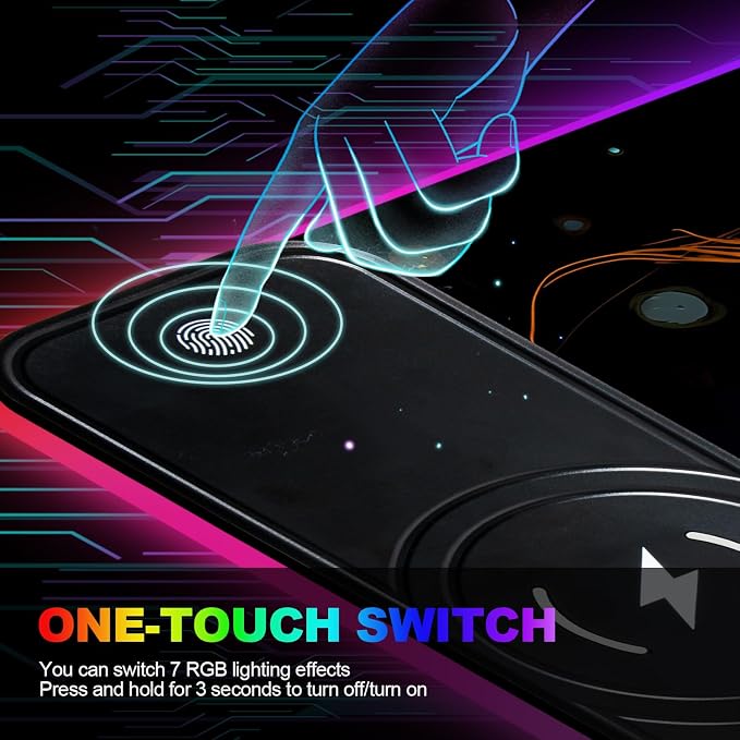 Wireless Charging RGB Gaming Mouse Pad, 31.5 x 11.8 Inch Extended Mouse Mat with Cosmic Wolf Art Design, LED Desk Pad with 7 Lighting Modes, Non-Slip Base for Gaming & Office - Image 7