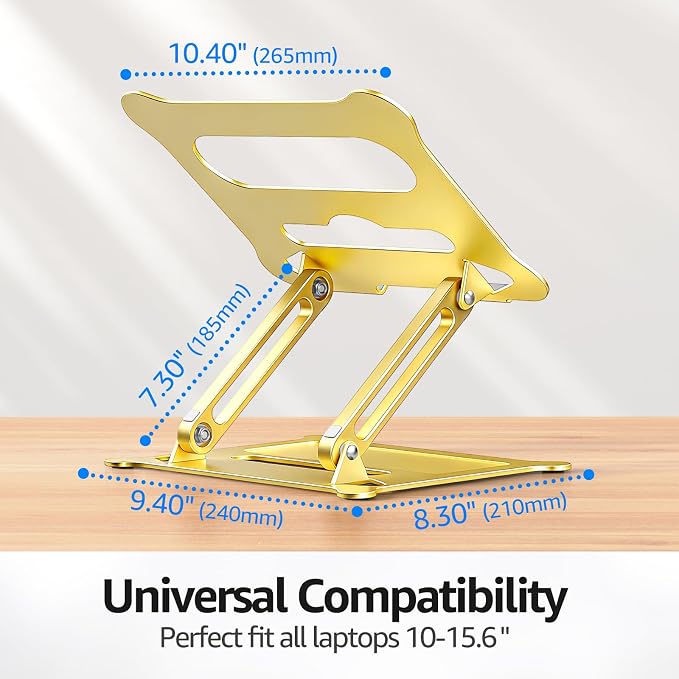 Adjustable Laptop Stand for Desk, 10-15.6“ Laptop Riser, Gold | Sturdy Aluminum Foldable Stand, Heat-Dissipation Design, Ergonomic Holder Fits MacBook/Dell/HP/Lenovo for Home/Office. - Image 6