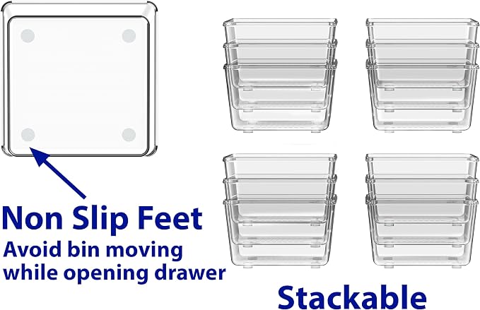 Simple Houseware Clear Desk Drawer Organizer, 3.25"x 3.25", 12 Packs | For Desk, Office, Bathroom, Makeup, and Craft Storage - Image 5