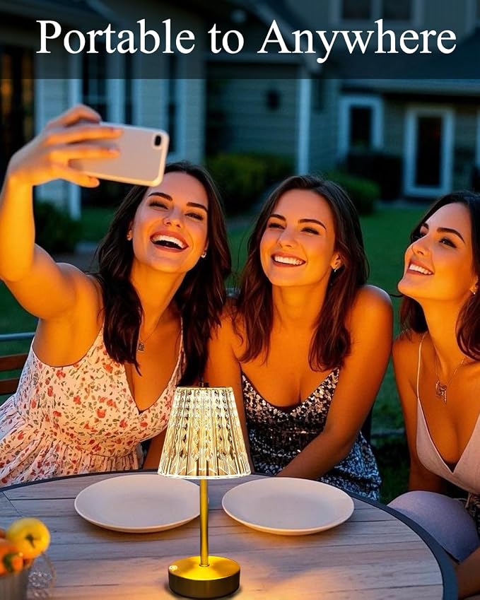 Gold Cordless Table Lamp Rechargeable,5000mAh Battery Operated Lamps,Mini Small Crystal Table Lamp for Restaurant Dining Bathroom/Kitchen Counter/Rechargable Touch Lamp for Home Dinner Shower Lamp - Image 6