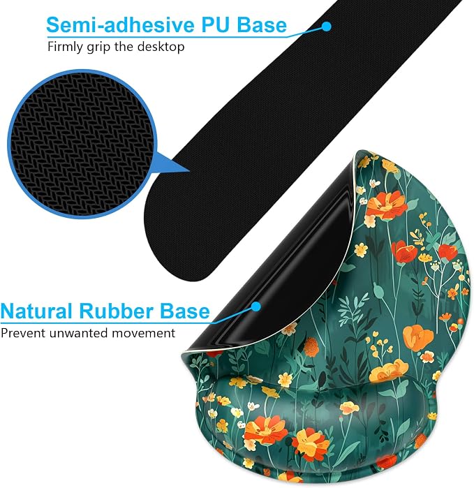 Dapesuom Keyboard Wrist Rest and Mouse Pad with Wrist Support, Cute Memory Foam Cushion for Keyboard and Mouse Set, Desktop Pad Rests with Non Slip Base for Easy Typing & Pain Relief, Forest Flowers - Image 6