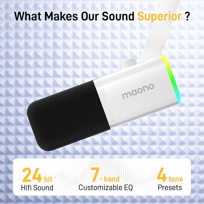 MAONO PD100X USB/XLR Podcast Microphone for PC,Gaming Streaming Dynamic Mic | Noise Reduction,Tap to Mute,Custom RGB, Maono Link Support,Volume & Gain Control,Desktop Stand,for Computer Recording, White - Image 2