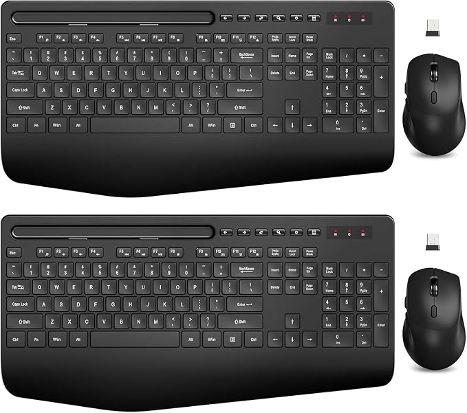 Wireless Keyboard and Mouse Combo, 2 Pack, Ergonomic Wrist Rest | 2.4G Lag-Free, Phoe Holder, 3 Level DPI, Silent Typing, Batteries Powered, KM23D Full Size Set for Computer, Laptop, Windows by SABLUTE