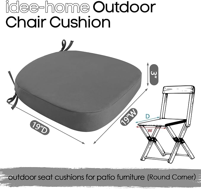 idee-home Outdoor Chair Cushions Set of 4, 19" x 19" D-Shaped | Thick Outdoor Seat Cushions Waterproof Patio Furniture with Ties Dining Pads - Image 8