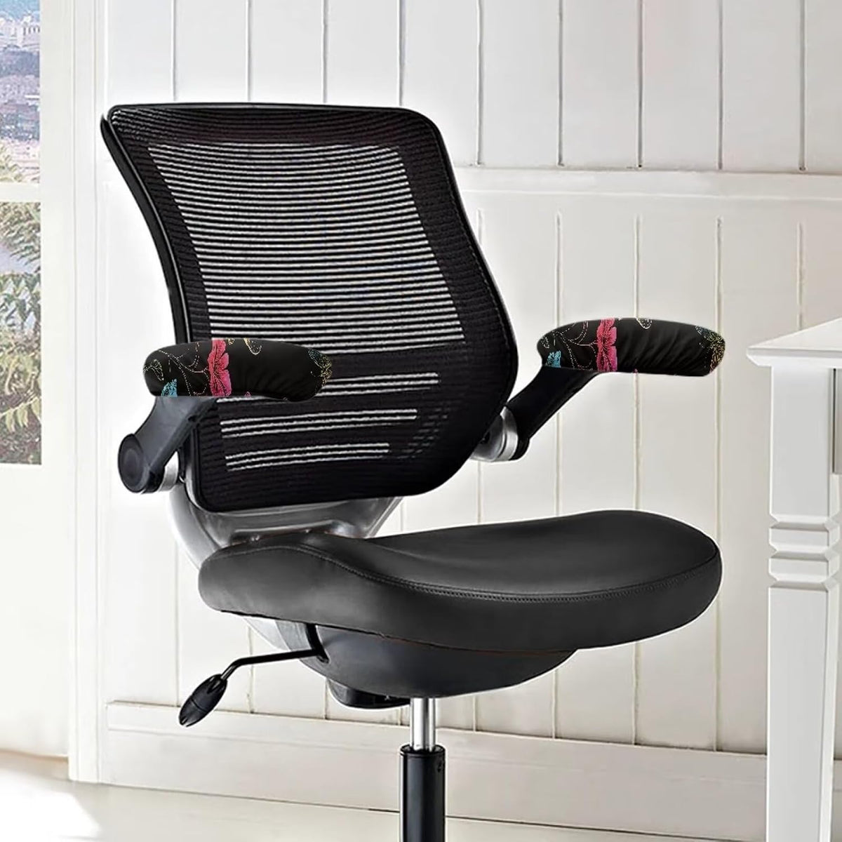 Butterfly Flower Print Office Chair Arm Covers, 2 Pack Dust-Proof Chair Arm Rest Covers Washable, Comfort Elastic Office Chair Armrest Slipcovers for Rotating Chairs - Image 2
