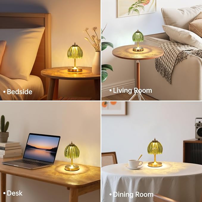Shenmoyl Tulip Small Table Lamp, 5200mAh Cordless Touch Control Mini Table Lamp with 3 Color Temps & Stepless Dimming, Perfect for Small Spaces Like Dressers, Bedsides, Bookshelves (Green Tulip) - Image 5