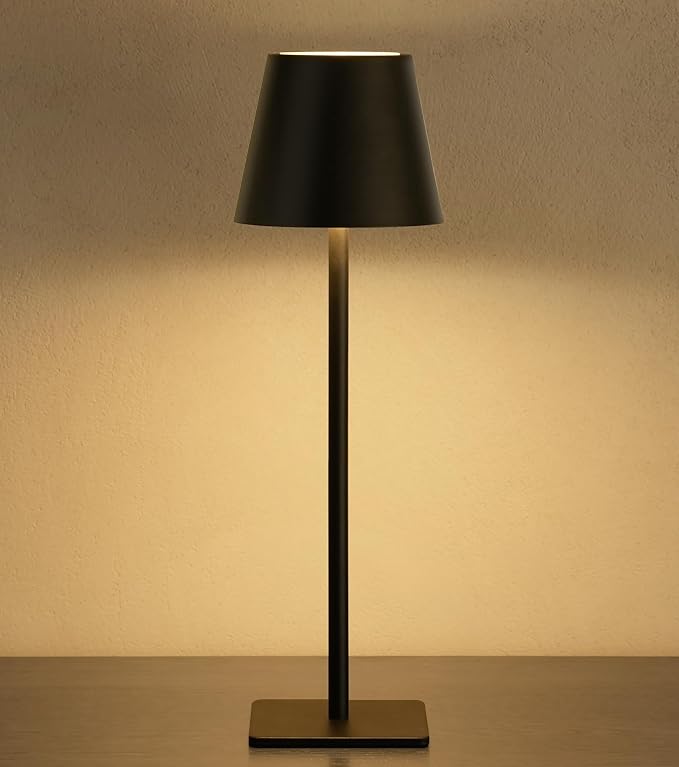 UME Cordless Table Lamp, Battery Operated Lamp - Portable Waterproof Rechargeable Table Lamp w/ 3 Color Temps & Stepless Dimming for Dinner, Desk, Cafe, Outdoor (Black) by UME