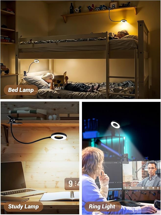 Clip on Lamp,5 Colors+10 Brightness Memory LED Desk Lamp with Clamp Light | 550lm Bright Clip on Light for Bed Headboard/Bedside Table,360° Adjustable Reading Light for Bed/Dorm/Nail/Puzzle,USB Adapter - Image 6