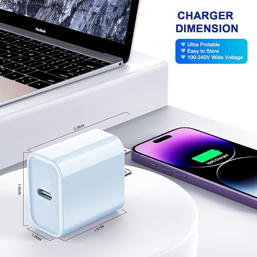 3Pack iPhone 17/16/15 Charge Block,USB C Charger, Blue Charger Adapter Plug | Quick Fast Charger PD Adapter Plug 20W Power Delivery TypeC Fast Charging Block for iPhone 17/16/15/14/13/12,iPadPro/Air/Mini - Image 5