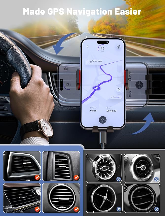 Wireless Car Charger Auto-Clamping Air Vent Car Mount 15W Fast Charging | Car Phone Holder Compatible for iPhone 17/16/15/14/13/13 Pro/12 Pro Max/12 pro/12/11/10, Samsung Galaxy Series Red - Image 3