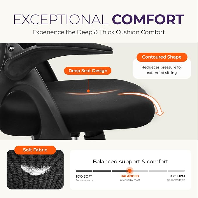 NEO CHAIR Office Desk Chair, Ergonomic Mesh with Flip-Up Arms, All Black | Lumbar Support, Height Adjustment, 360° Swivel and Rolling Base, Space-Saving Design for Home Office, Vanity or Study - Image 3