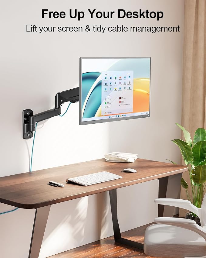 MOUNT PRO Monitor Wall Mount for 13 to 32 Inch Screens, Holds up to 19.8lbs | Single Monitor Mount with Tilt/Swivel/Rotation Adjustable, Gas Spring Wall Arm VESA Mount 75x75mm/100x100mm - Image 6