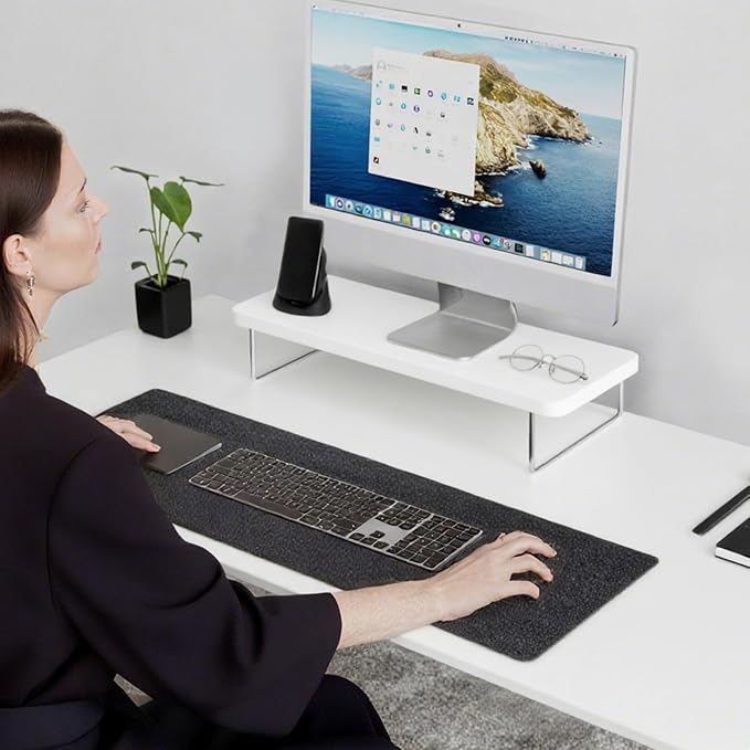 Computer Monitor Stands, Wood & Acrylic Computer Monitor Stand, Desk Monitor Stand Underneath Storage For Office, Home, School Supplies, 15.7" L (White) - Image 2