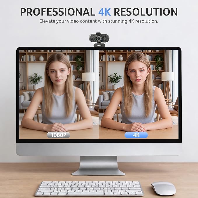 Acer A640 4K Webcam with AI Noise Canceling Mic for Streaming Meetings | Sony 1/2.8" Sensor, PDAF Autofocus, 2K 1080P/60fps, A to C Adapter, Computer Camera for switch 2 Camera Teams Zoom Facetime - Image 2