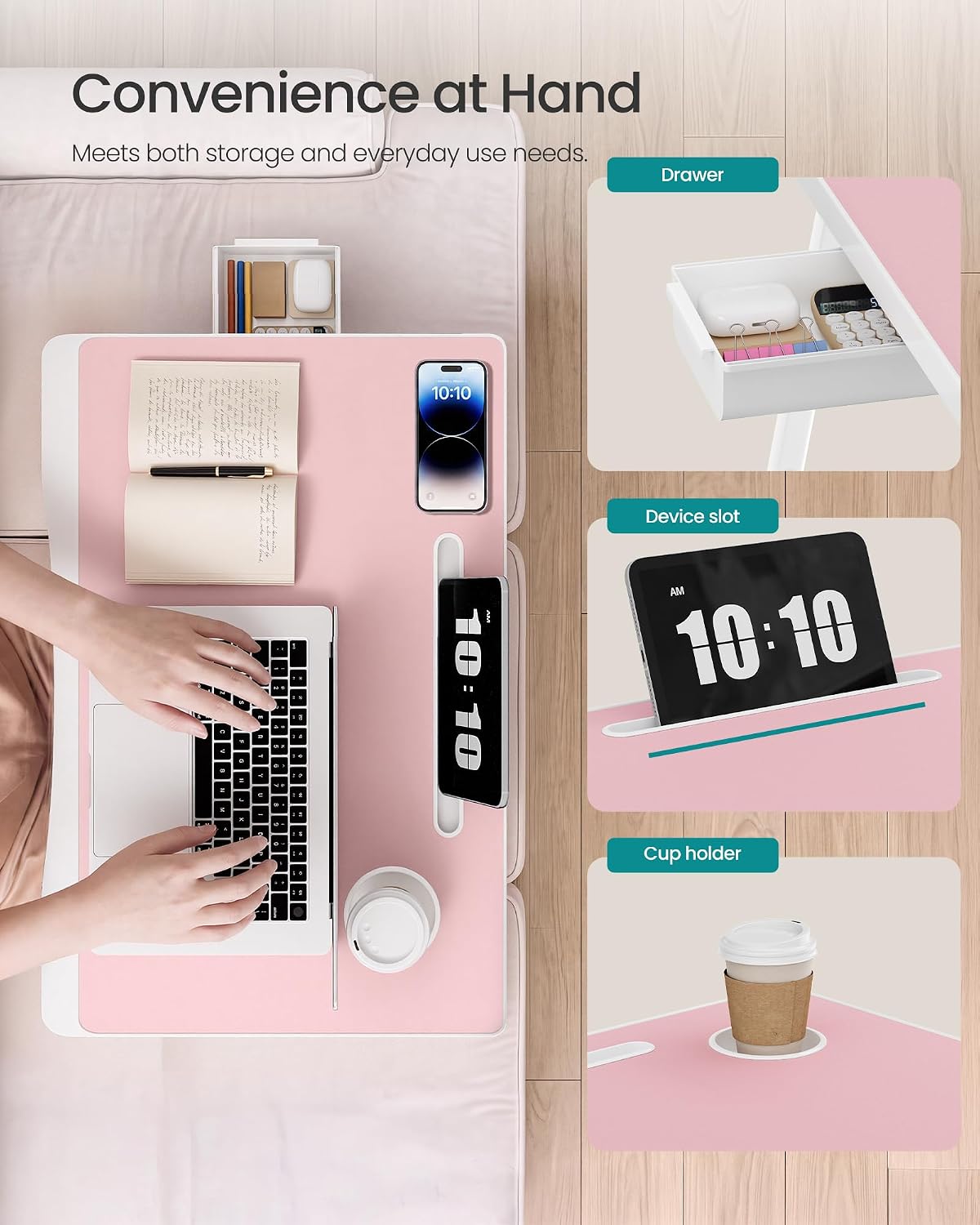 SONGMICS Foldable Lap Desk, Portable Bed Desk Table Tray w/Cup Holder Tray - Image 6