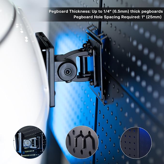 VIVO Articulating Ultrawide Monitor Pegboard Mount, Fits Screens up to 49 inches and Peg Boards up to 0.25 inches Thick with 1 inch Hole Spacing, Black, MOUNT-PB1U - Image 4