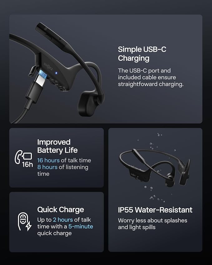 SHOKZ OpenComm2 UC Open-Ear Headset, USB-A Dongle, Noise-Canceling Mic | Zoom Certified；Bone Conduction Headphones；Mute Button for Work Calls and Meetings；16-Hour Battery Life & Quick Charge - Image 8