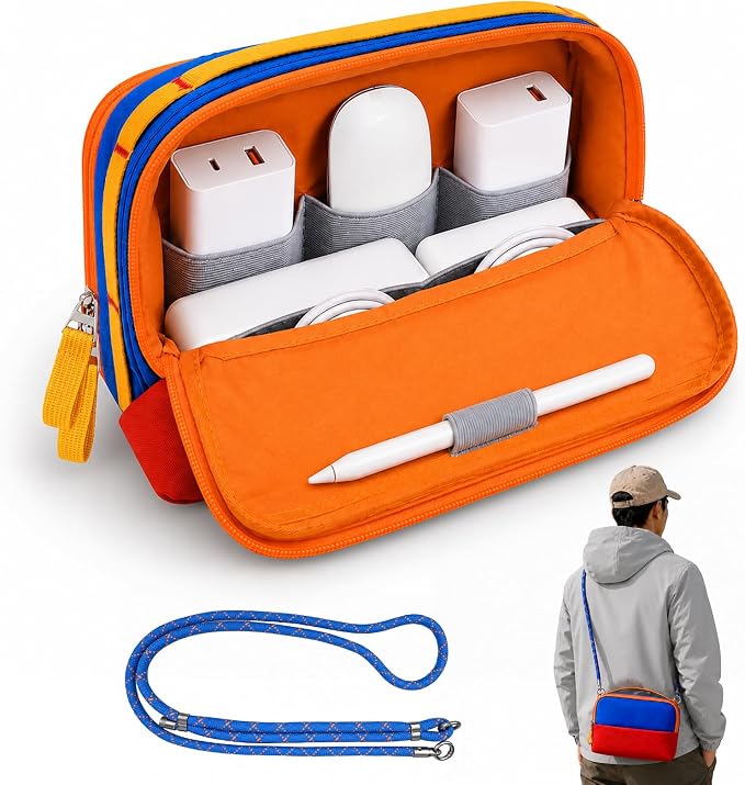 Electronics Organizer Travel Case, Phone Lanyard, Upright, Unisex | Water Resistant; Laptop Charger, Cord & Cable Bag; Tech Accessories Pouch; Carry On Essentials; Soft Shell; Zipper Closure by Cayeelu