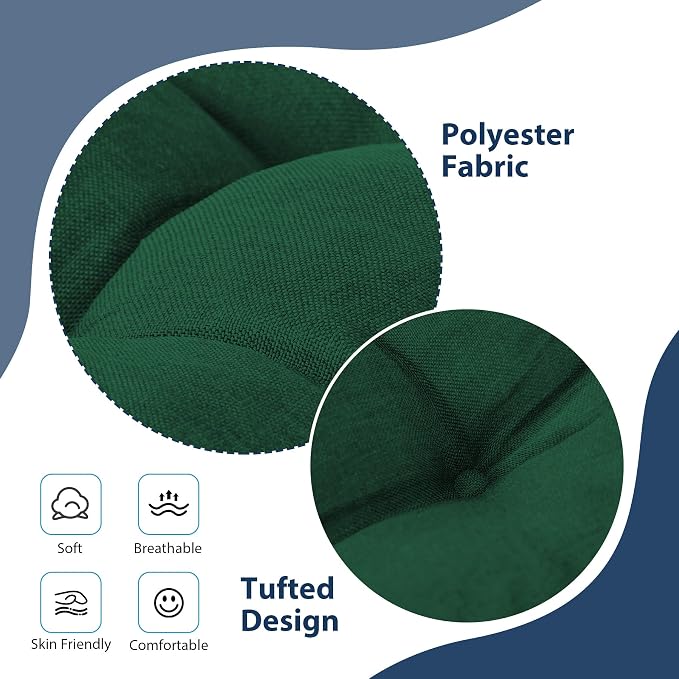IASEAHK Chair Cushions for Dining Chairs, 15.5" x 15.5" x 4", Dark Green | Set of 4, Tufted Foam, Non Slip, With Ties, Machine Washable,Seat Cushions for Indoor&Kitchen&Dining Room - Image 3