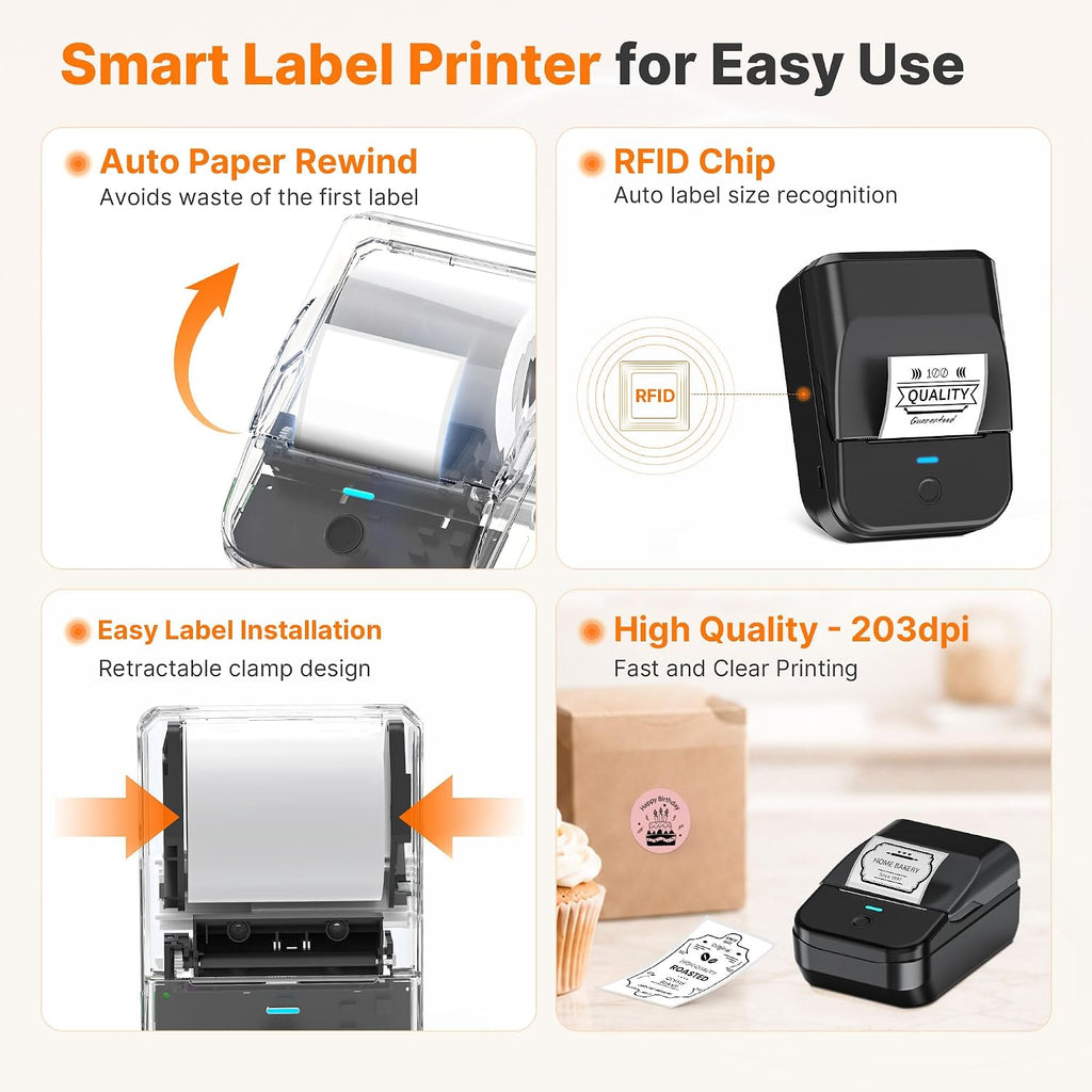 PM240 Label Maker Machine, Black, 3 Rolls with 40x30mm White Labels - Image 3